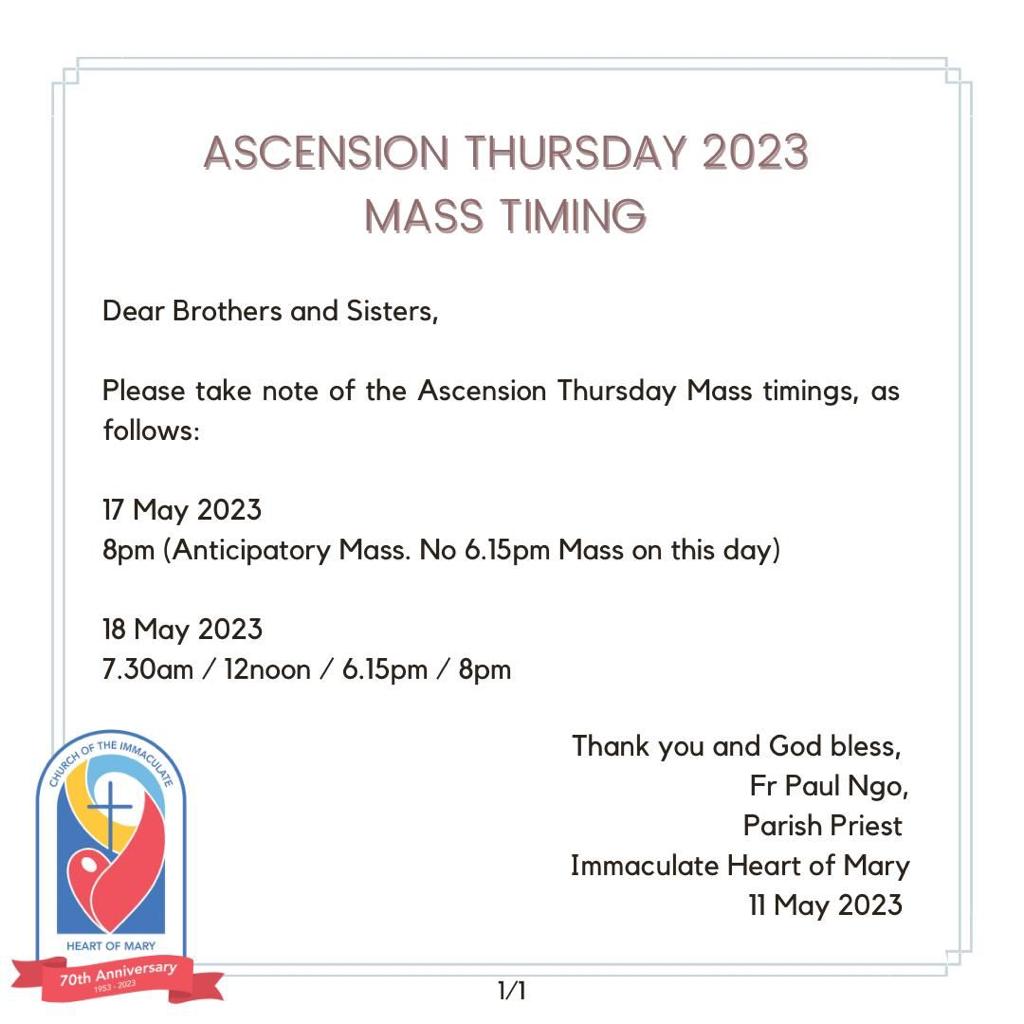 Ascension mass timings